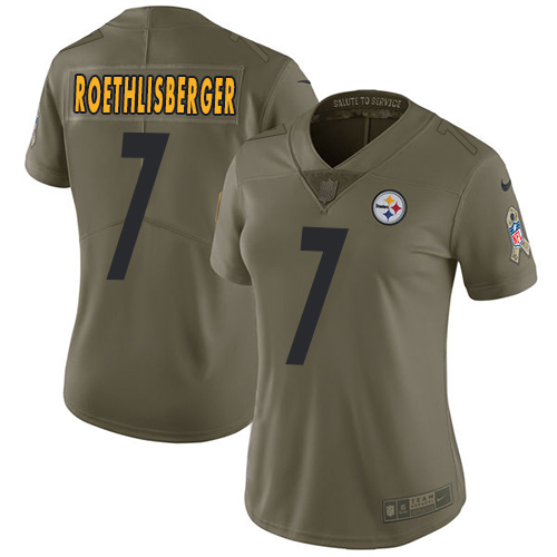 Nike Steelers #7 Ben Roethlisberger Olive Women's Stitched NFL Limited Salute to Service Jersey